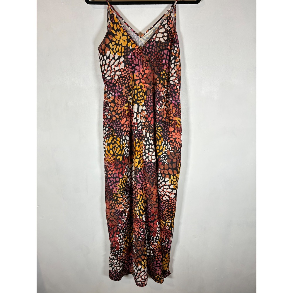 Van Winkle & Co S Abstract Satin Maxi Chemise Nightgown Dress Pockets Colorful